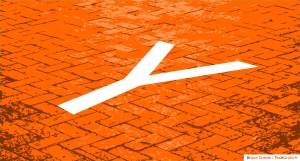 Y Combinator logo on a brick walk