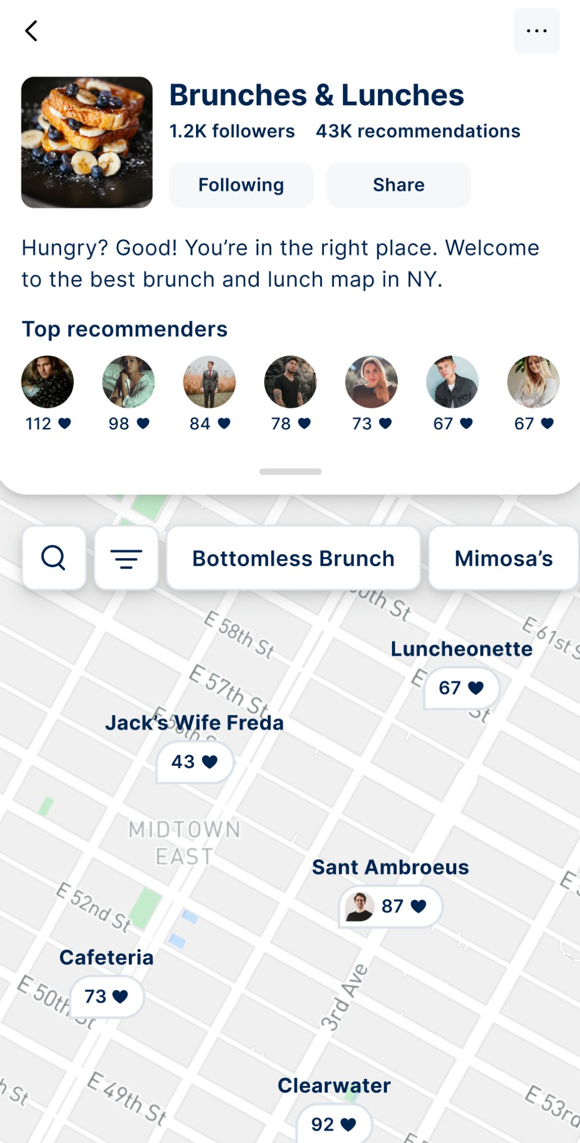 Atly: 'Brunches and lunches' map