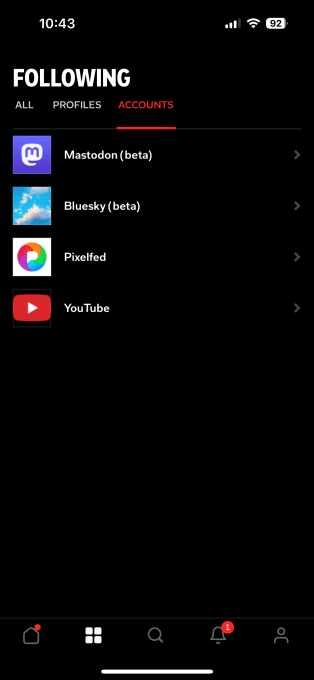 Accounts tab in Flipboard logged out