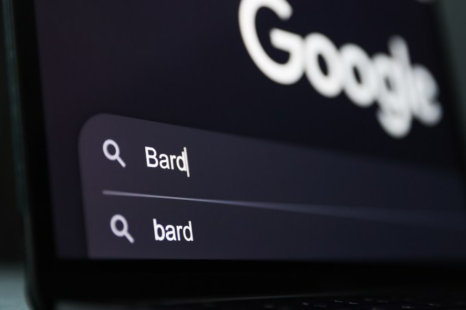 'Bard' word in Google search engine is seen displayed on a laptop