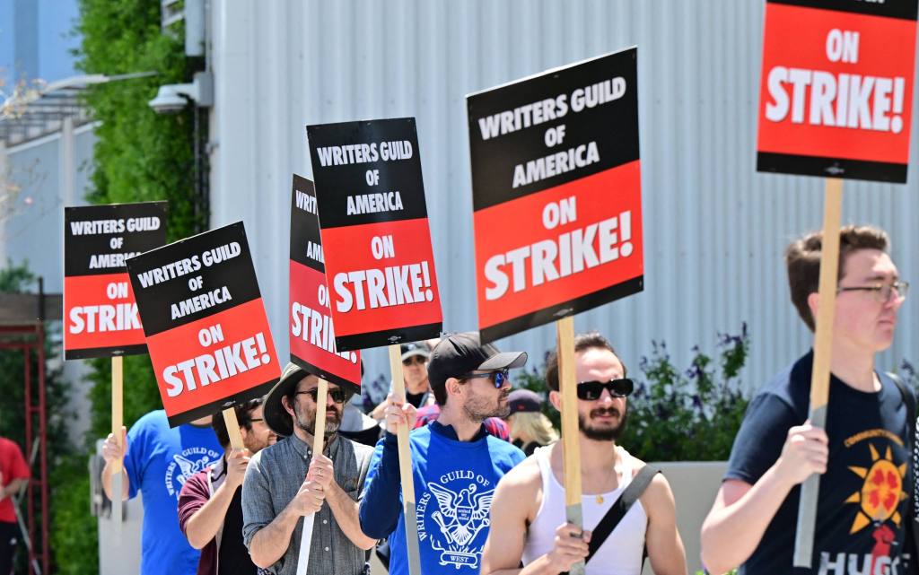Writers picket in front of Netflix