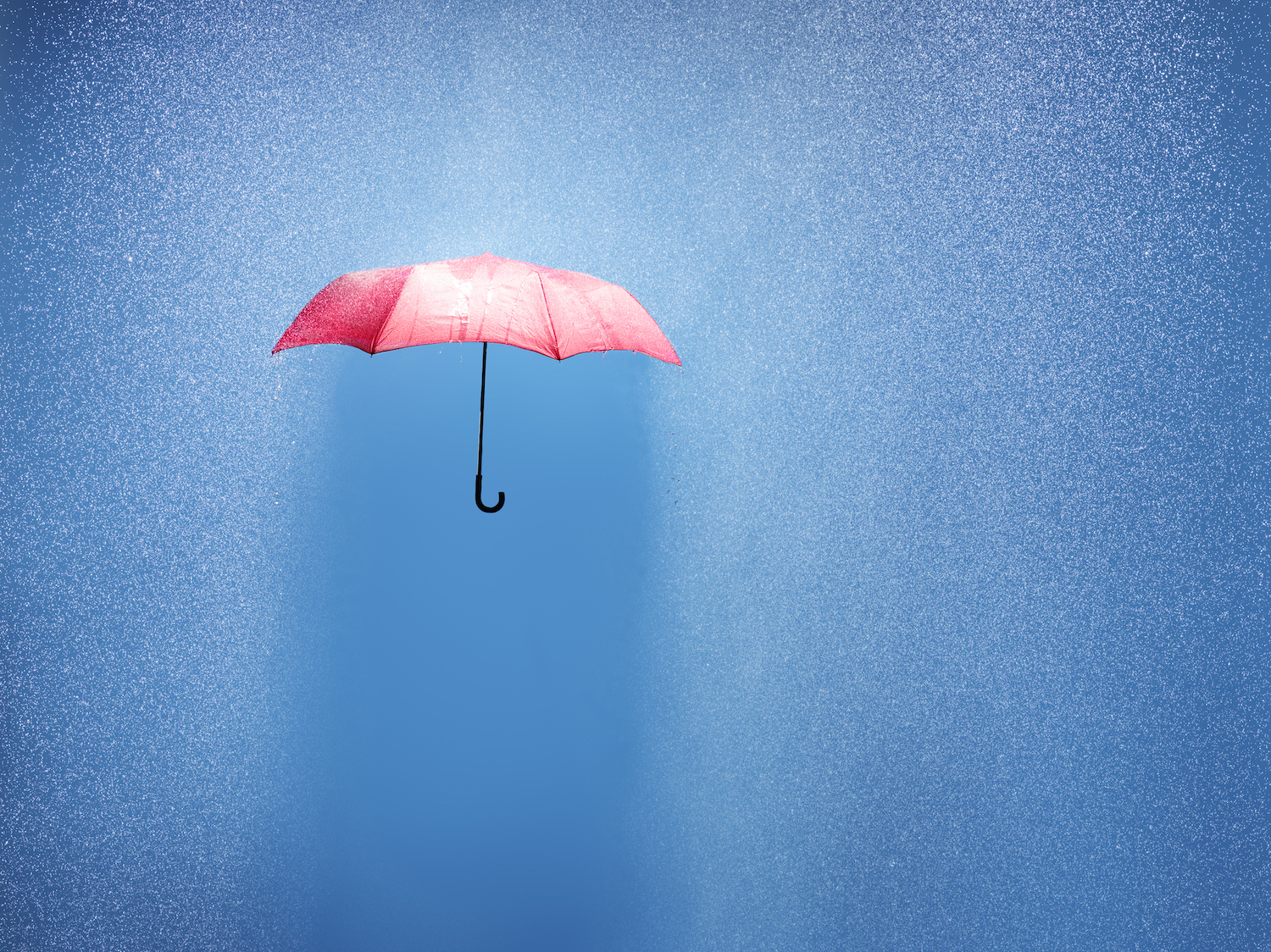 pink umbrella in the rain, photographed conceptually