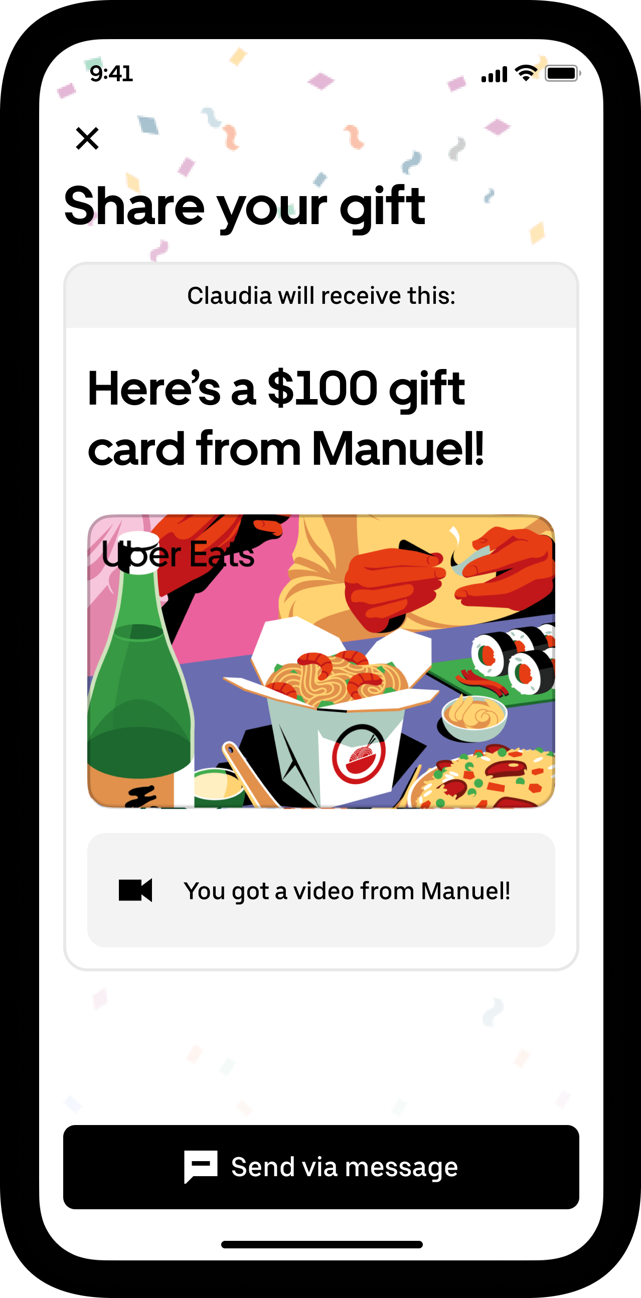 Uygulamada bir Uber hediye kartı mı gönderiyorsunuz?  Sevimli küçük bir video mesajı ekleyin.