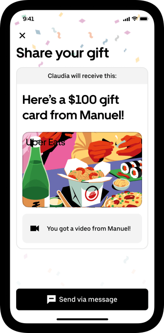 Sending an Uber gift card on the app? Add on a cute lil' video message.