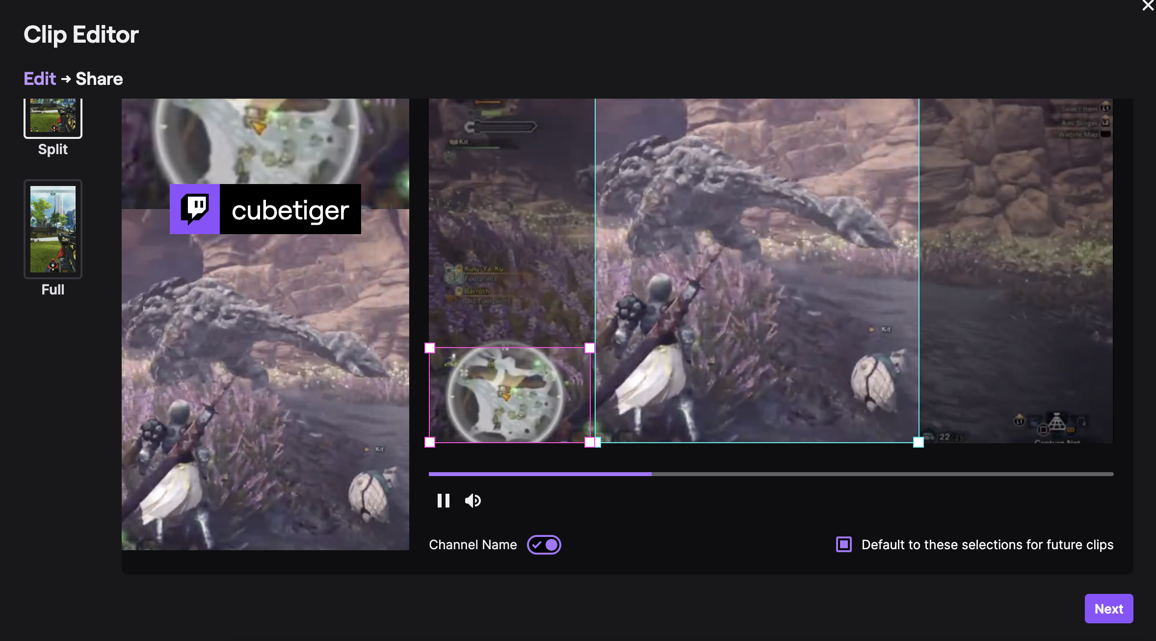 Twitch clip editor for short-form vertical video clips