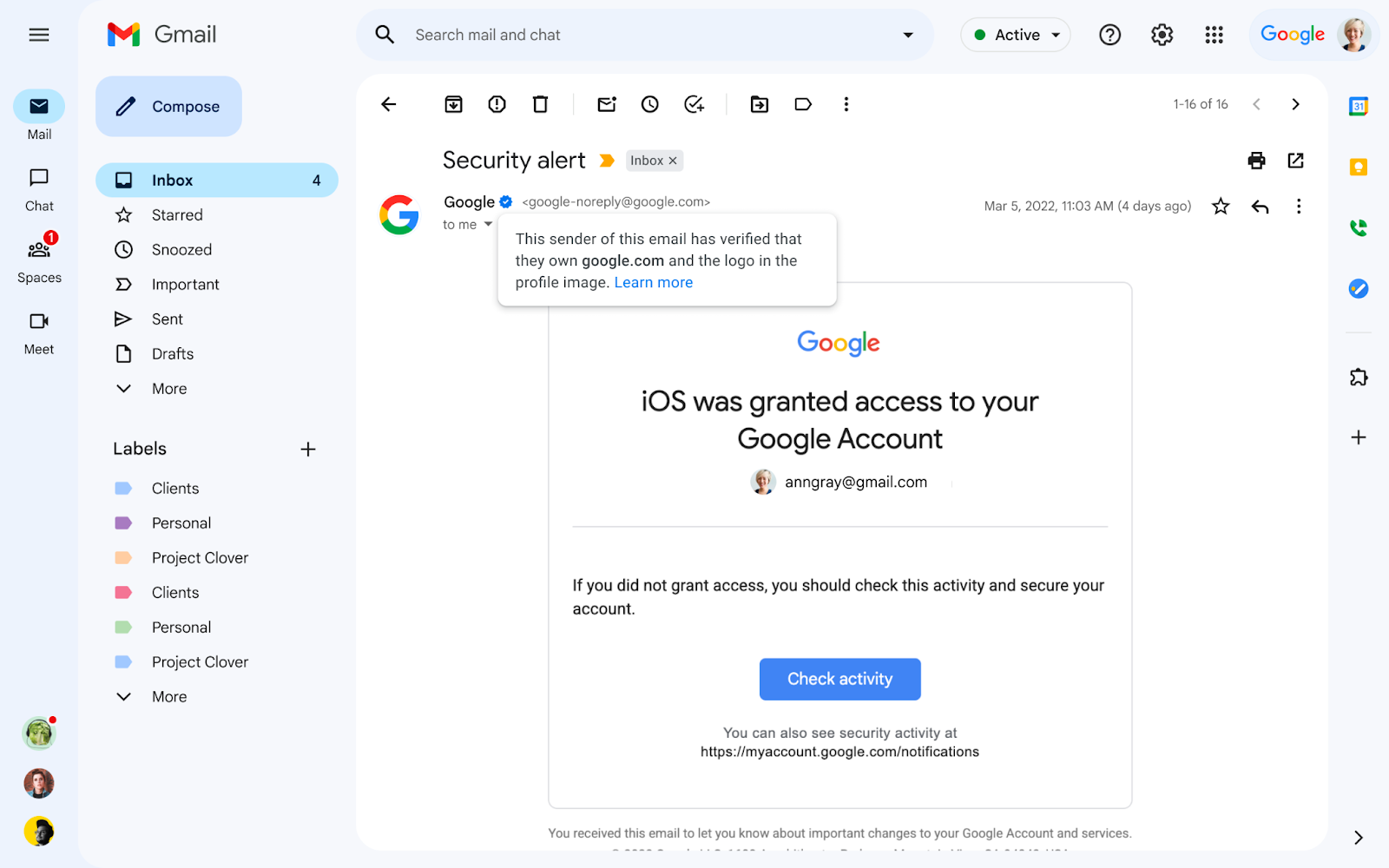 Gmail's newly verified blue checkmarks