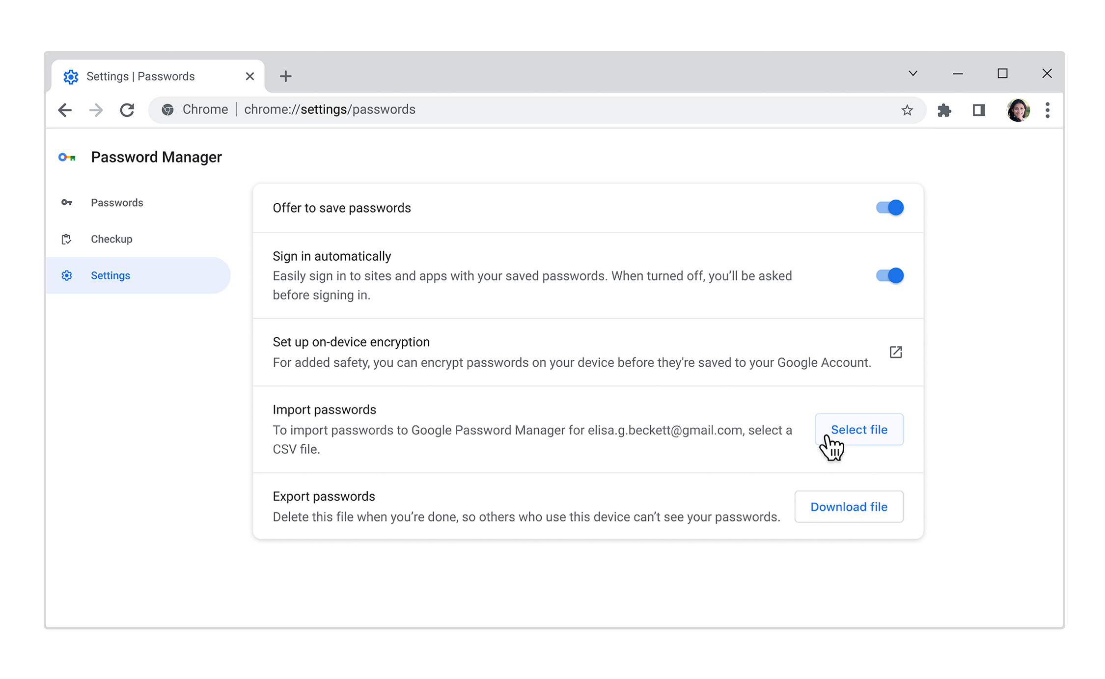 Importazione della password di Google Chrome