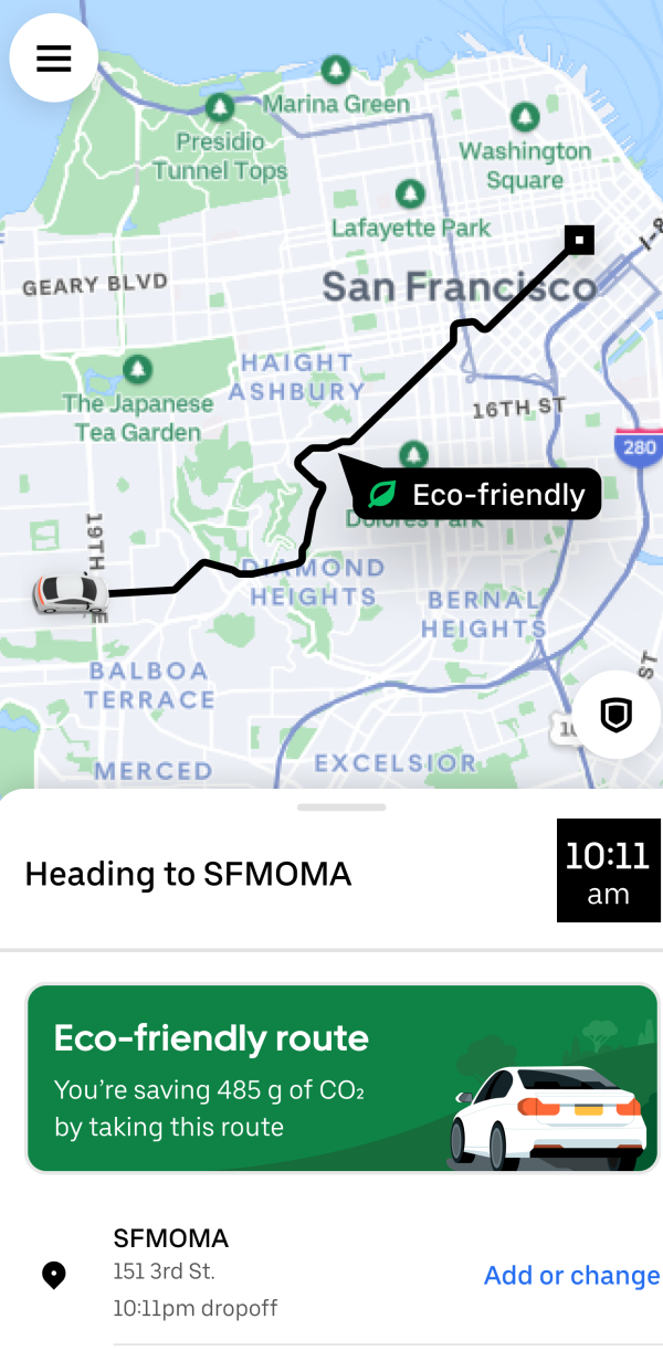 Uber eco-friendly routes