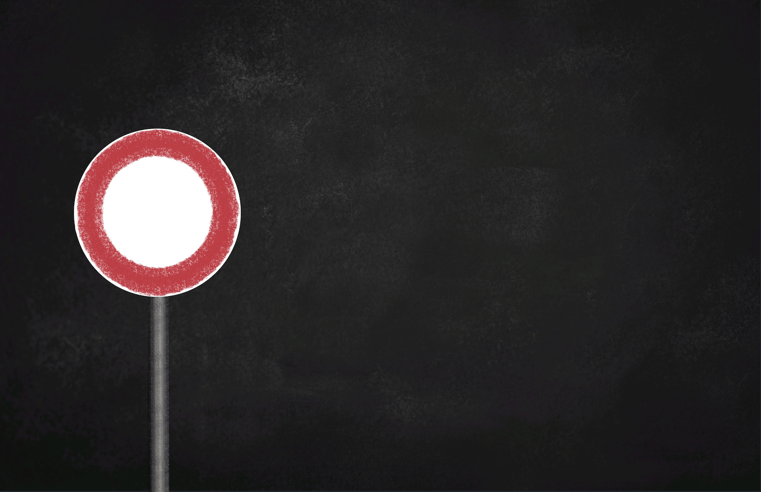 a circular traffic sign with a red circle on a white pole against a black background