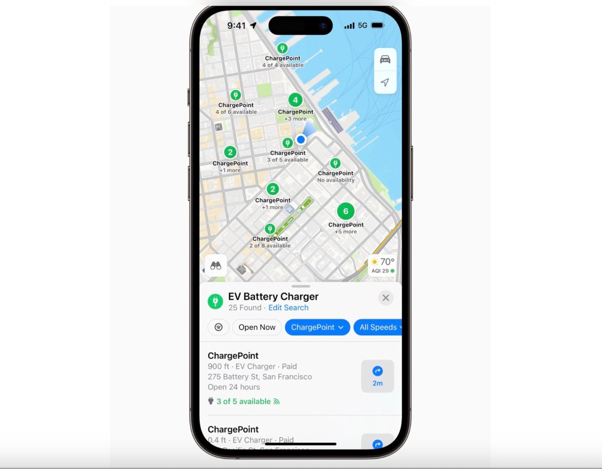 Need to charge your EV? Apple Maps will show open spots near you