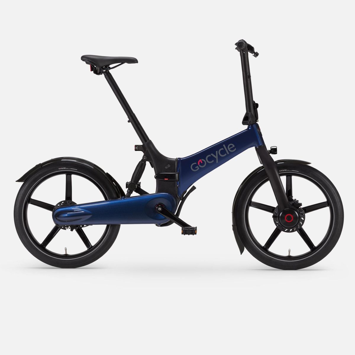 Gocycle G4 electric bike, in blue, side view