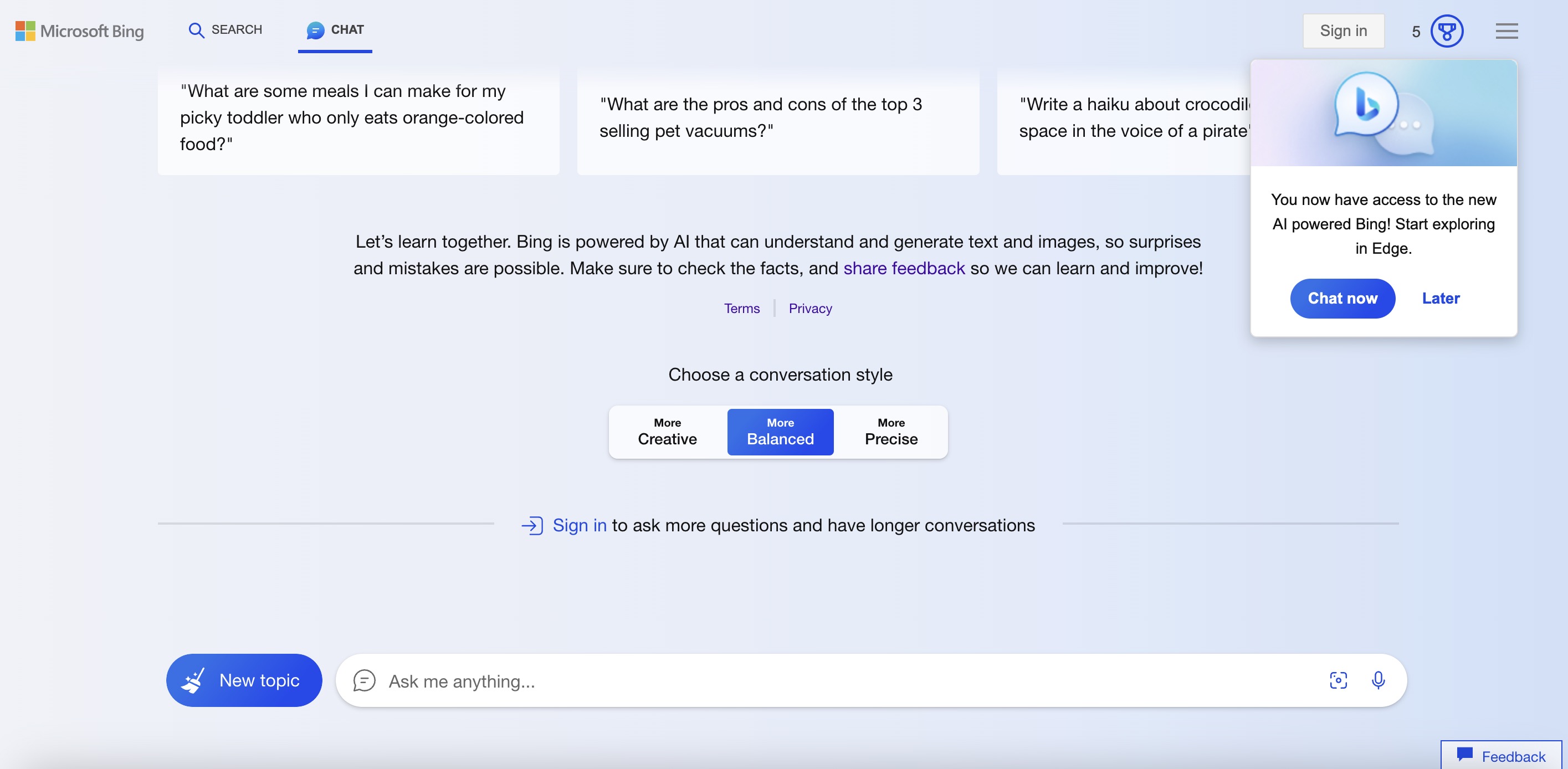Microsoft'un Bing Sohbeti, 'belirli kullanıcılar' için yapılan testlerde Chrome ve Safari'ye geliyor