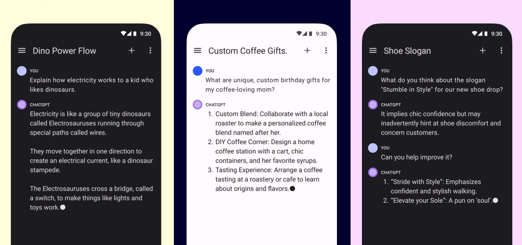 ChatGPT-schermen van een Android-app.