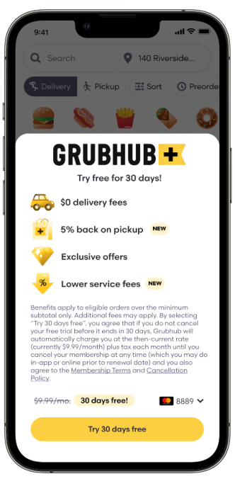 Grubhub+, diğerlerinin yanı sıra teslim alma siparişlerinde %5 gibi yeni fırsatlar elde ediyor