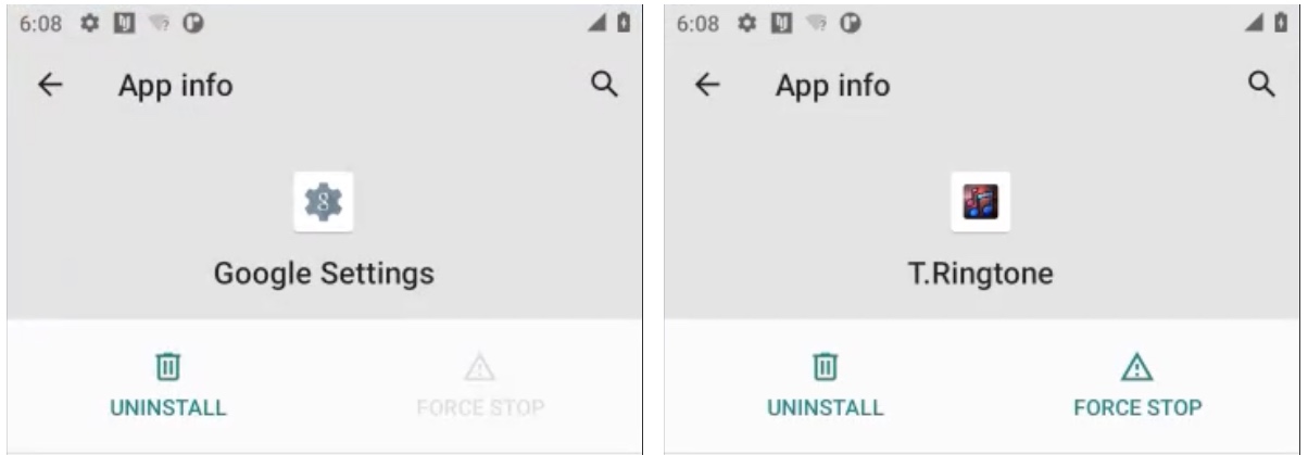 A screenshot showing the Spyhide app as "Google Settings" and "T.Ringtone"
