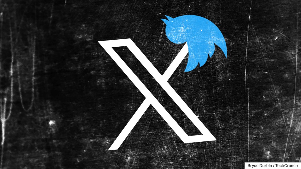 X logo impaling twitter bird logo