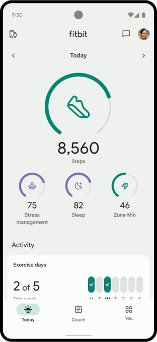 Fitbit's redesign Today tab that gives fitness summary