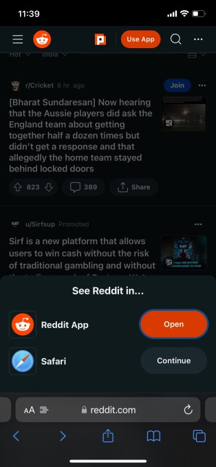 Reddit still shows a popup on mobile web asking people to install its app