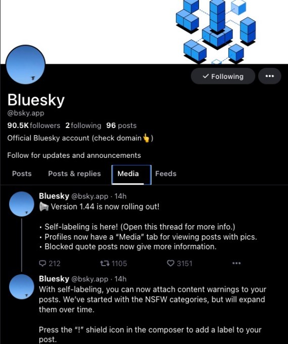 Bluesky finally adds a media tab on the profiles page