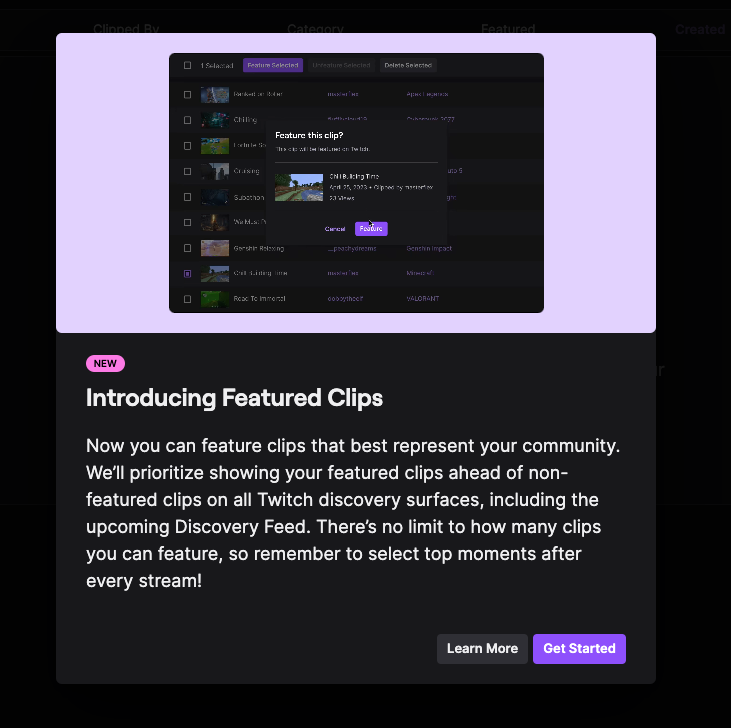 Twitch featured clips