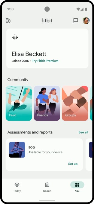 The new Fitbit app's You tab, which allows users to change their goals and track their achievements