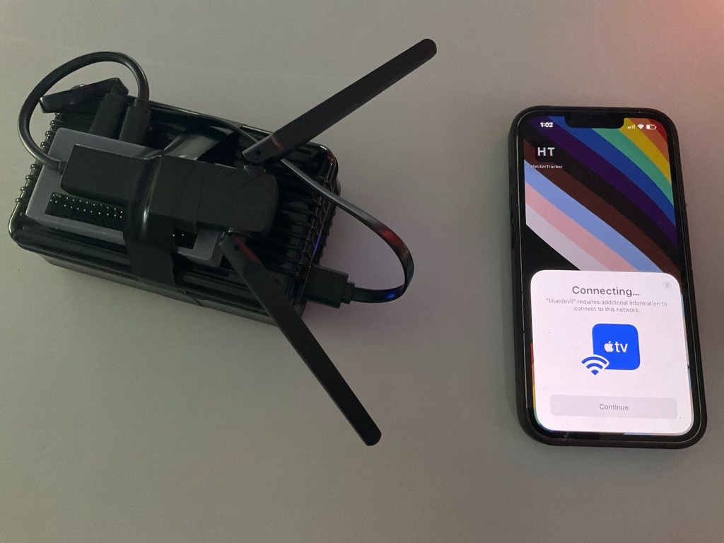 A contraption, which costs around $70, that can push pop up alerts to nearby iPhones, potentially tricking targets into sharing their Apple ID and passwords with the hacker who controls it.