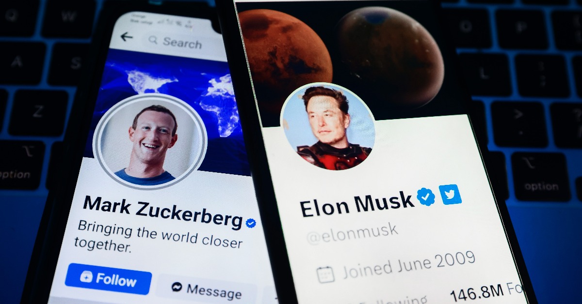 Mark Zuckerberg and Elon Musk, as seen on their respective Facebook and Twitter profiles