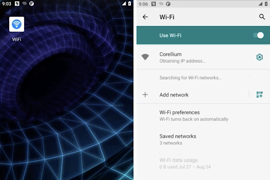 A screenshot showing the "Wireless" app, which poses as a Wi-Fi system app. However, this app is spyware in disguise.  The app icon features a blue wireless icon.