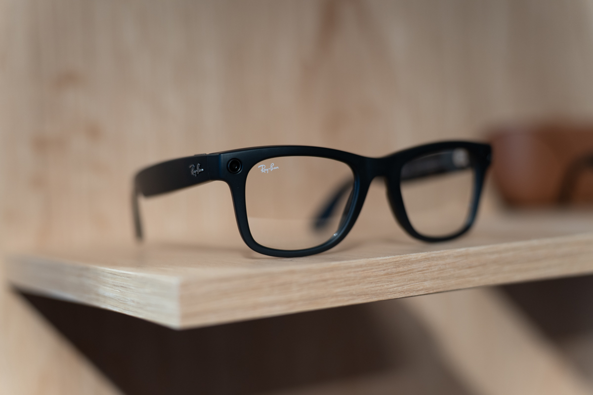 Meta's 2nd-generation Ray-Ban Stories matte black with transparent lenses