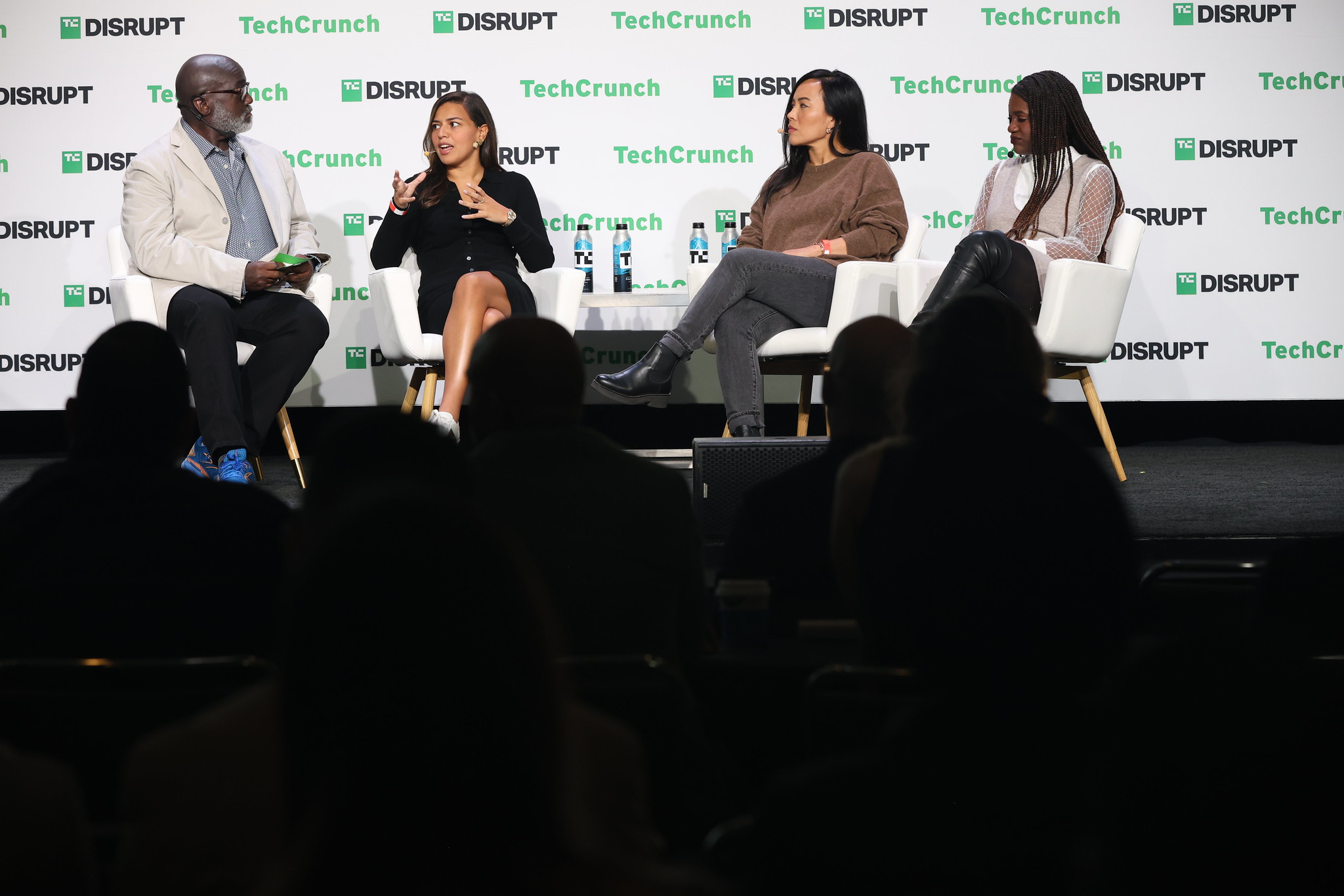 How Founders Should Approach the TAM Question at TechCrunch Disrupt 2023 in San Francisco, CA on September 20, 2023. L to R: Walter Thompson, Jomayra Herrera, Helen Min, Monique Woodard