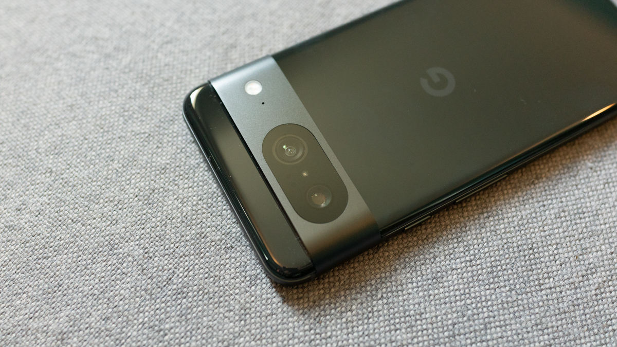 Google Pixel 8 on a fabric surface, showing the back of the smartphone