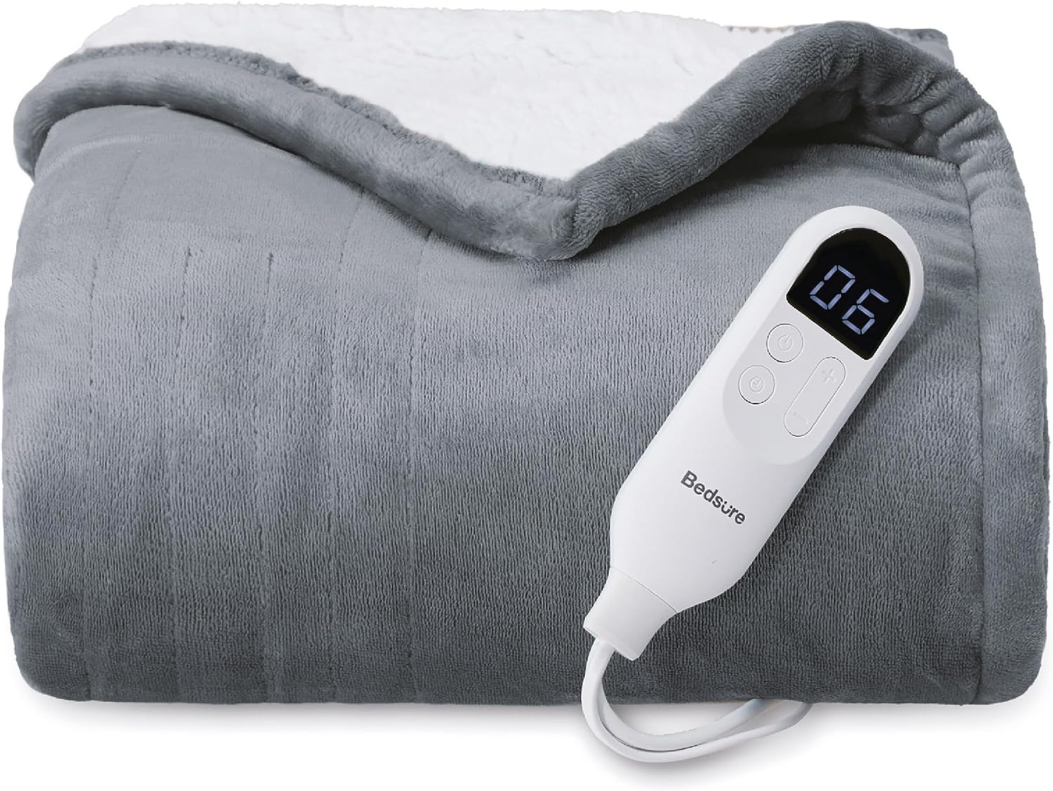 An image of a heated blanket with a remote