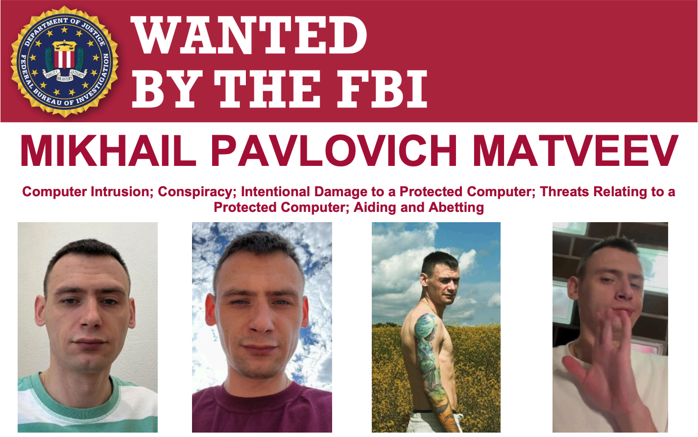 The FBI's wanted poster for Mikhail Matveev.