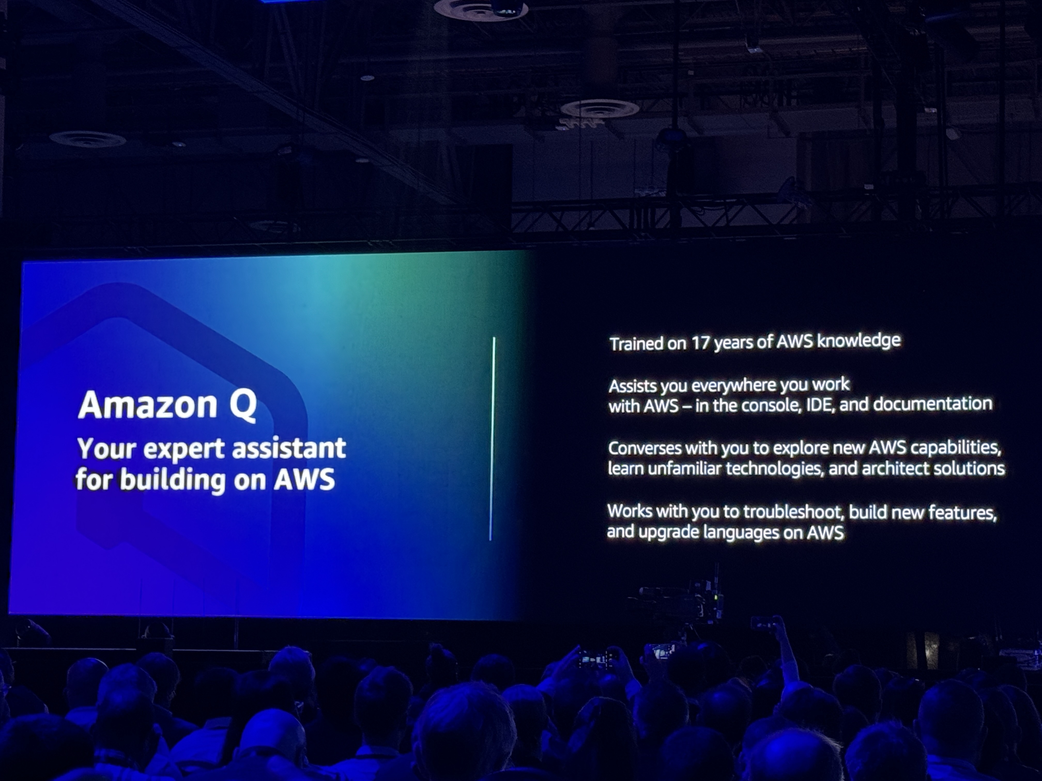 Amazon Q showcased on stage at AWS re:Invent