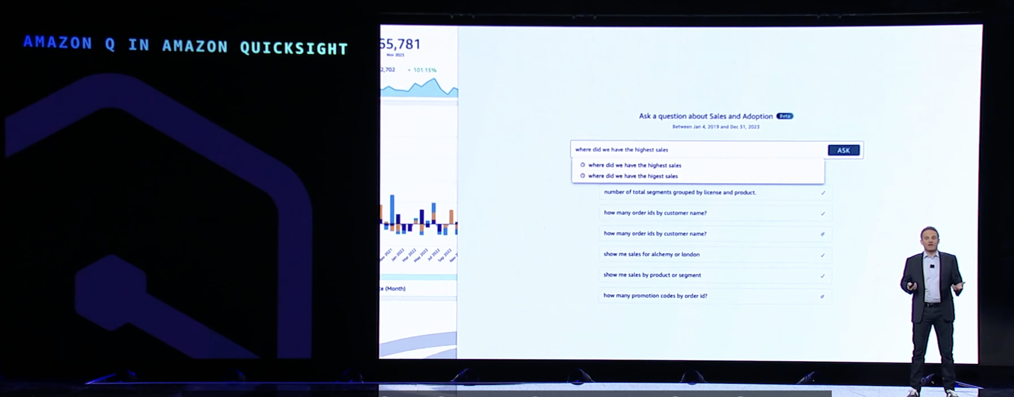 Amazon Q, an AI-powered chatbot, revealed on-stage at AWS Reinvent 2023