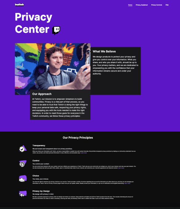 Twitch's new Privacy Center is geared toward informing users about what their personal data is, and how it might be collected and used.