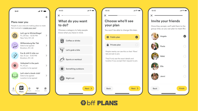 Bumble is releasing a Plans feature to help you meet with your friends on the BFF app