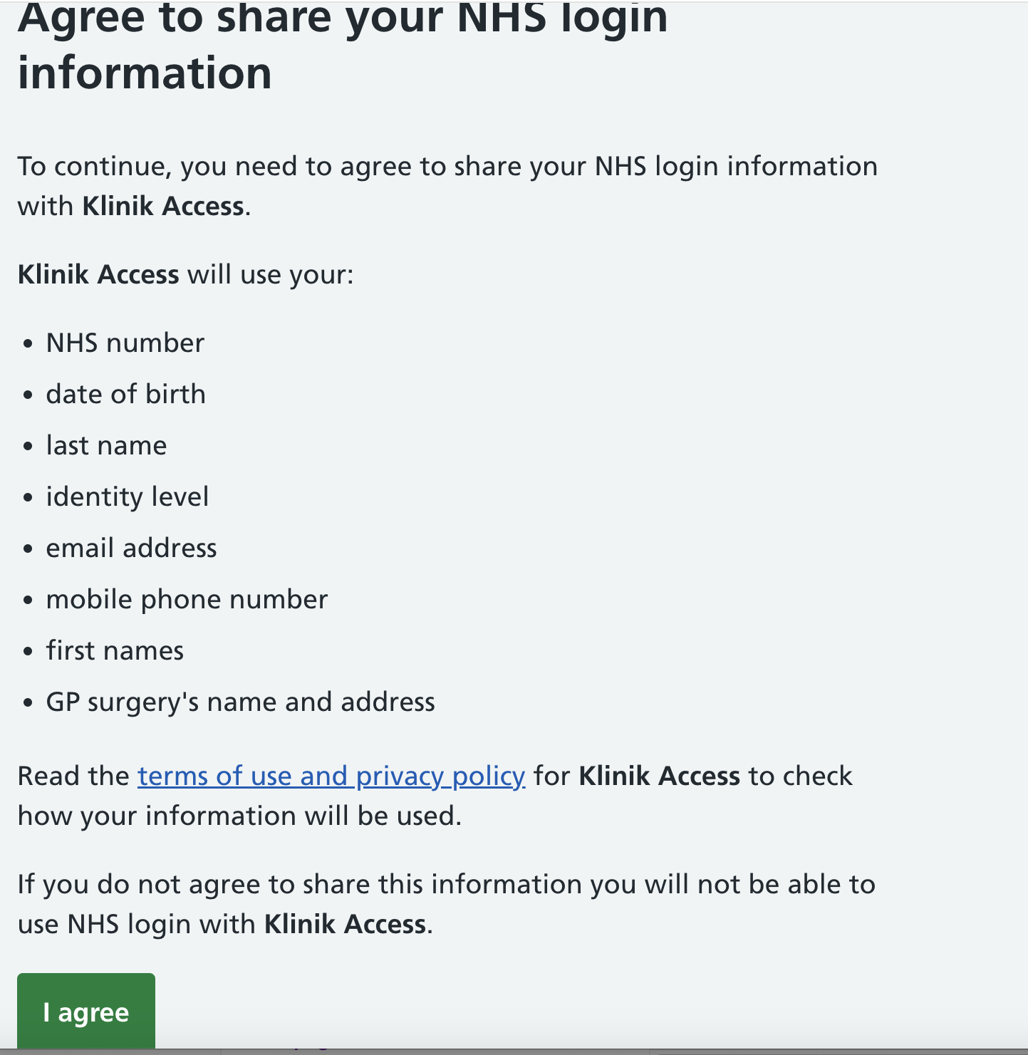 NHS login via Klinik