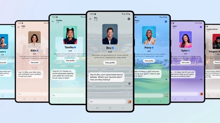 Meta's AI characters displayed on smartphone screens