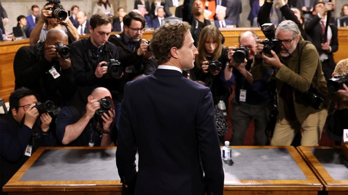 WASHINGTON, DC - JANUARY 31: Mark Zuckerberg, CEO of Meta, arrives to testify during a Senate Judiciary Committee hearing at the Dirksen Senate Office Building on January 31, 2024 in Washington, DC. The committee heard testimony from the heads of the largest tech firms on the dangers of child sexual exploitation on social media. (Photo by Kevin Dietsch/Getty Images)