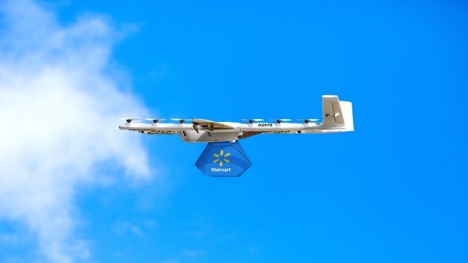 Wing Drone carrying Walmart delivery