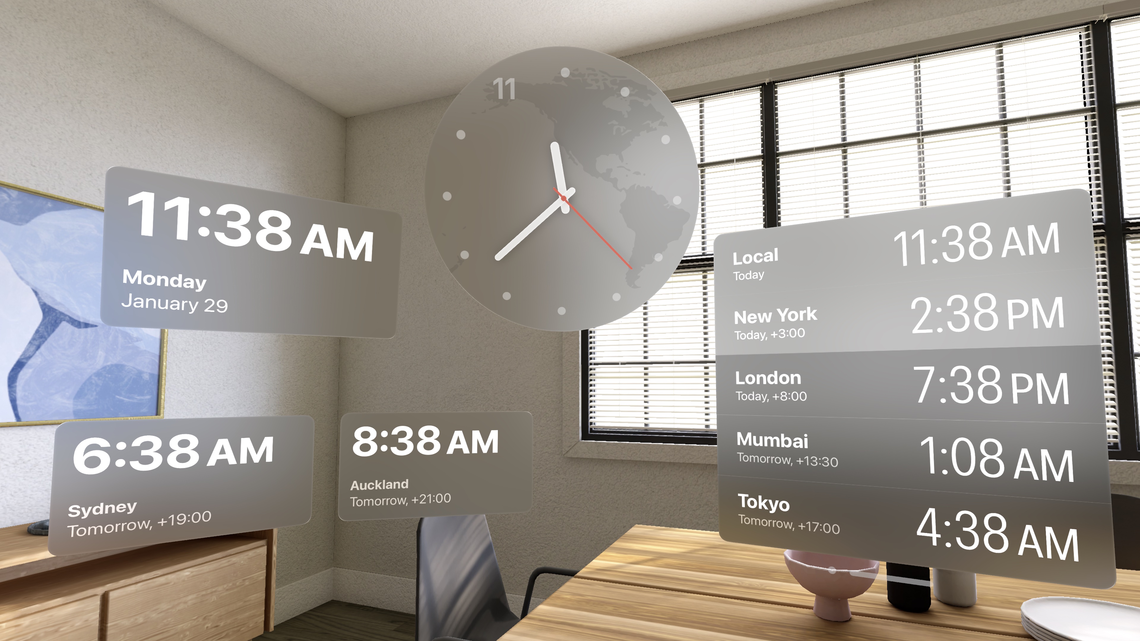 World clock widget Vision Pro