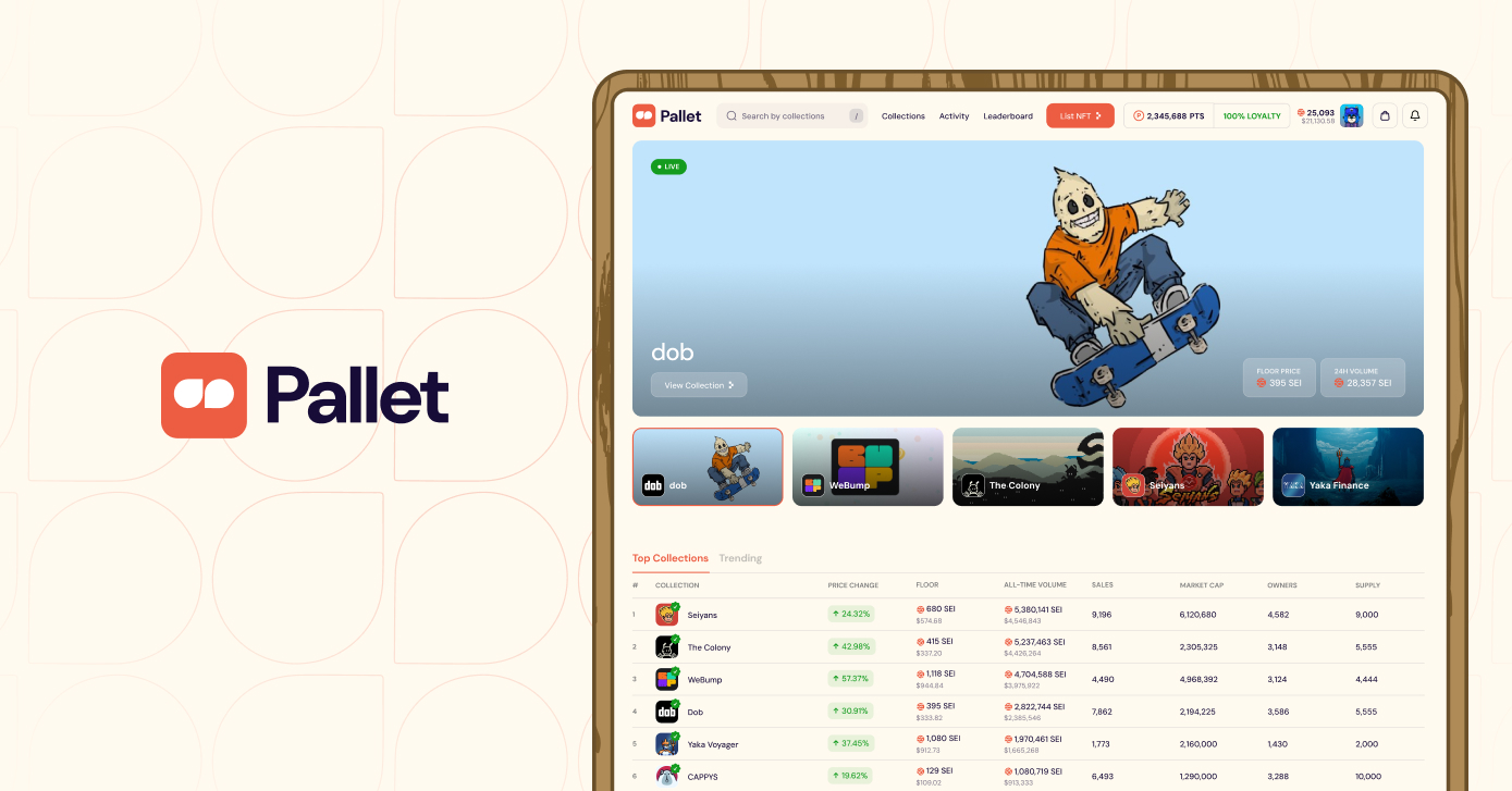 Una imagen de la página de inicio del mercado NFT Pallet Exchange