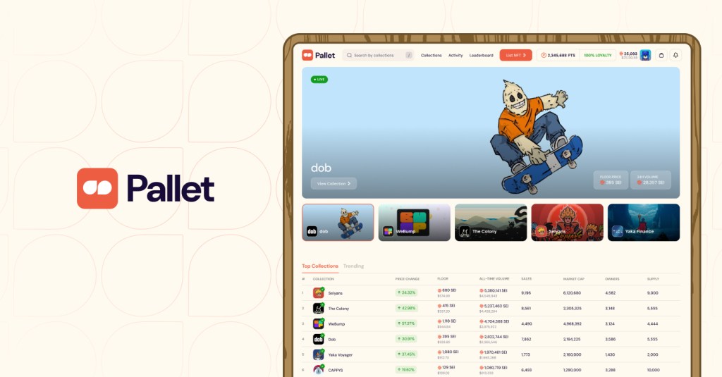 An image of NFT marketplace Pallet Exchange's homepage