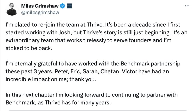 Miles Grimshaw re-joins Thrive