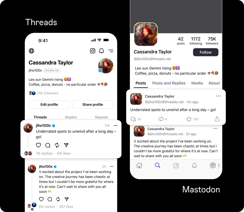 Threads examples on smartphone screens
