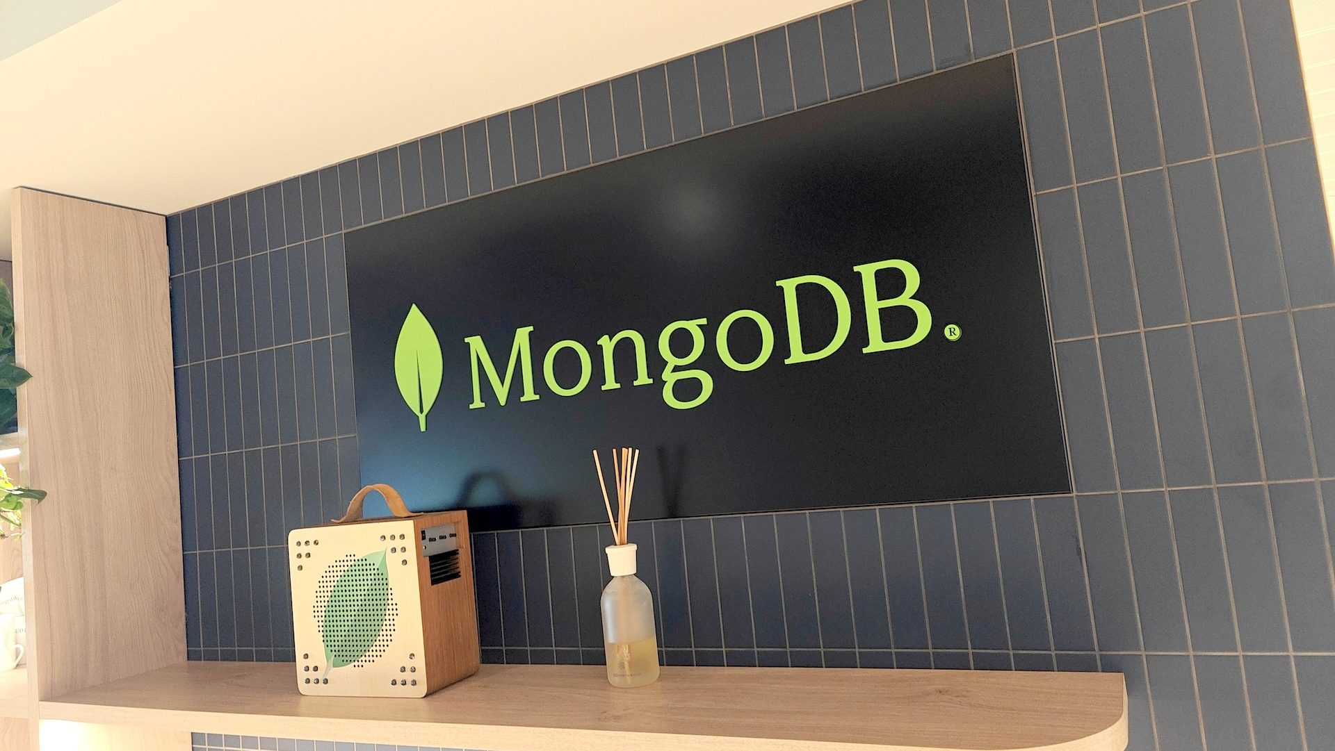 MongoDB logo at company's London office. April 17, 2024.